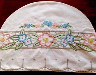 Vintage Hand Embroidered White Linen Tea Cosy Cover