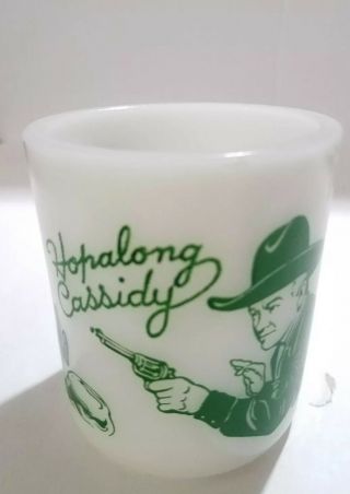 Hopalong Cassidy Milk Glass Green Small Size Mug Cup Cowboy 50s Vintage