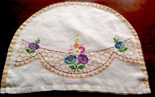 Vintage Hand Embroidered Cream Linen Tea Cosy Cover