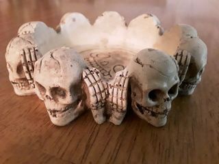Vintage Skull Resin Ashtray Dish Candle Holder