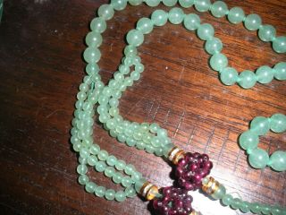 Jade Long Triple Strand In Places And Garnet Vintage Necklace (like Flapper Styl