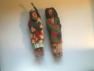 2 Vintage Skookum Native American Dolls Man Woman Wrapped On Blankets 10 " Tall