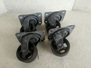 4 Lg Vintage Cast Iron Bassick 261 Swivel Plate Heavy Industrial Casters