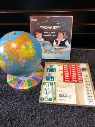 Vintage Whirling Derby Game By Replogle World Globe Jet Race Magnetic