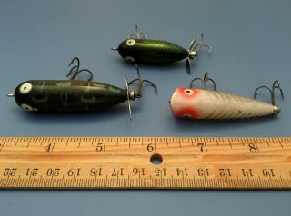 Heddon (3) Baby Torpedo Tiny Torpedo and Tiny Chugger Vintage Fishing Lures 2