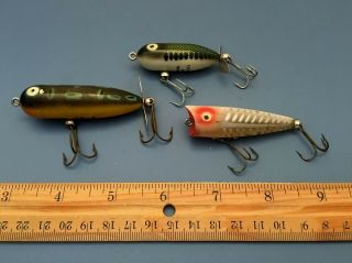 Heddon (3) Baby Torpedo Tiny Torpedo and Tiny Chugger Vintage Fishing Lures 4