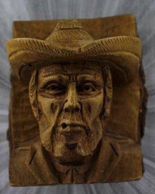 Vintage Carved Wooden 4 Inch Man With Cigarette Wood