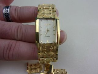 Elgin Diamond Fg286nb Gold Tone Wristwatch White Face 28mm Case,  Extra Links