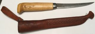 Vintage Rapala J.  Marttiini 4 " Blade Filet Knife W/ Leather Sheath - Finland