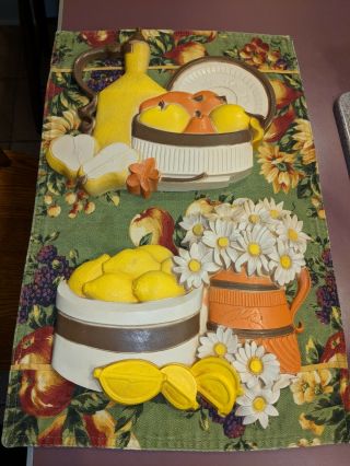 Vintage Homco Wall Hanging Fruit Plaques Retro Kitchen Decor Orange 1981