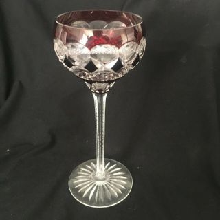 Vtg St Louis European Cased Cut To Clear Cranberry Crystal Wine Goblet Glass