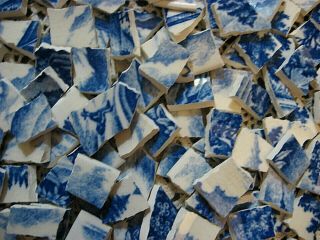 125 Blue & White Vintage Broken China Mosaic Plate Tiles From Japan