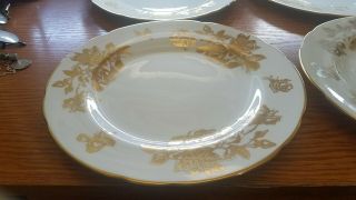 4 pc Set Vintage Hammersley Rose Gold Roses Bone China Dinner Plates England 4
