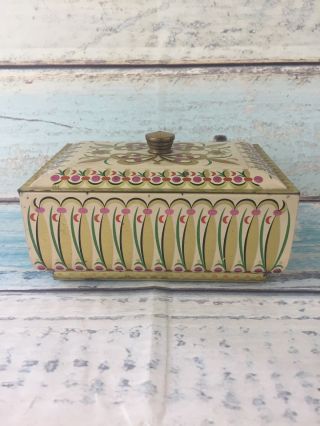 Western Germany Tin Purple Gold Decor Candy Cigar Biscuit Container Vtg Shabby