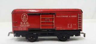 Scarce Red Vintage Marx 384299 6 " Tinplate Baltimore & Ohio B&o Boxcar Silver Lt