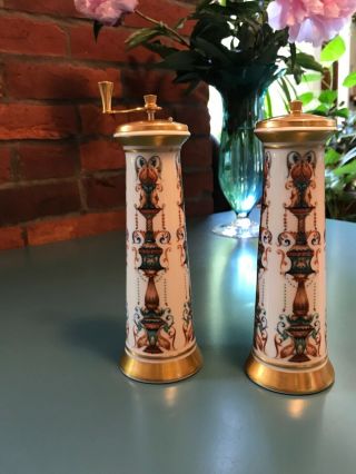Lenox Lido 24k Gold Gilded Salt And Pepper Shakers Mill 7.  5” Tall,  Vintage 70’s