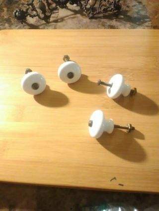 Vtg White Porcelain Screw Drawer Pull Handle/knob 1 " Screw & Nut