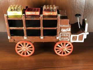 Vintage 1970s Coca - Cola Cast Iron Wagon Truck With Coca Cola Bottles Crates