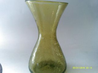 2 Vintage Blenko Crackle Glass Vases Green And Purple Amethyst 2