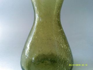 2 Vintage Blenko Crackle Glass Vases Green And Purple Amethyst 3
