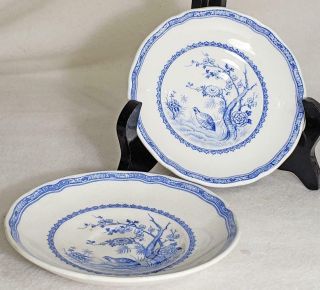 Vintage 2 Furnivals Blue Quail 1913 England Saucer Plate China Dinnerware Set