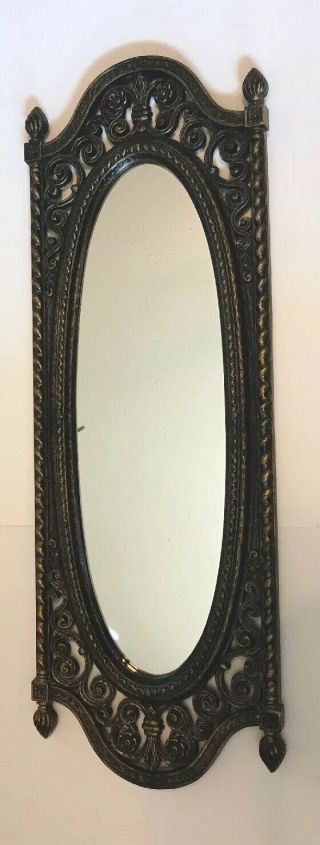 Large Vintage Homco Syroco Dart Ornate Oval Wall Mirror Gold Black 2356