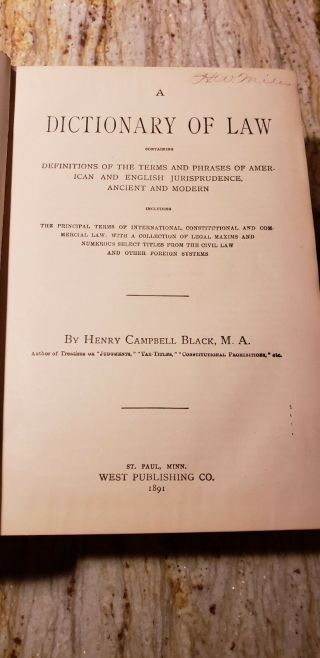 Black ' s Law Dictionary by Henry Black First Edition 1891 2
