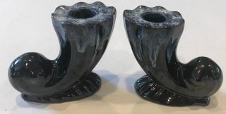 Anna Van Briggle Pottery Black Drip Glaze Candlestick Holder Col Spgs Candle Vtg