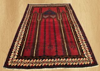 Hand Knotted Vintage Persain Zaidan Balouch Prayer Wool Area Rug 4 X 3 Ft (1861)