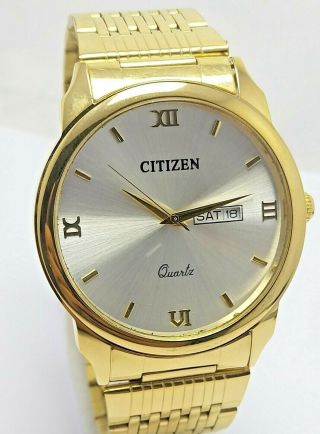 Rare Vintage Citizen Quartz Silver Dial Wrist Watch For Men 