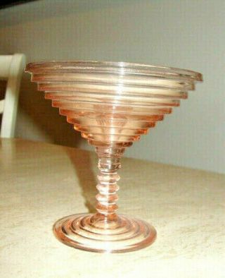 Vintage Pink Martini Glass Depression Step Pattern Compote Anchor Hocking