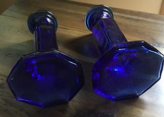 Vintage Set (2) Heavy Cobalt Blue Glass Candle Holders 3
