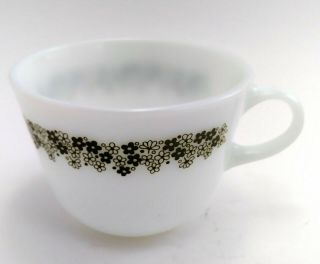 Vintage Pyrex Milk Glass Crazy Daisy Spring Blossom Coffee Tea Cup Mug Green 70s