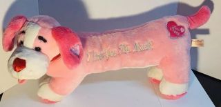 Vintage Dan Dee Stuffed Dog Pink Daschund Hot Dog I Love You This Much