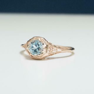 Lovely Vintage.  46ct Aquamarine 14k Rose Gold Sterling Filigree Ring