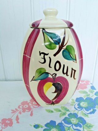Vintage Slip Ware Purinton Hand Painted Apple Canister Flour Usa