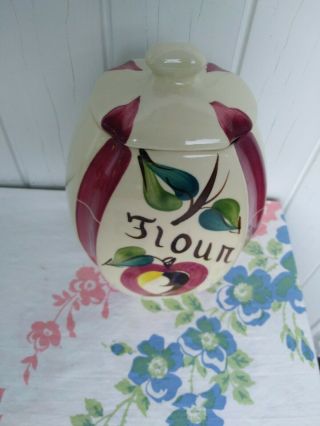 Vintage Slip Ware Purinton Hand Painted Apple Canister FLOUR USA 2