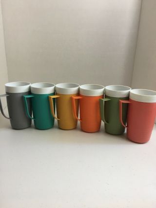 6 Vintage Tall Cups With Handle Sunfrost Therm - O - Ware 1970s Retro