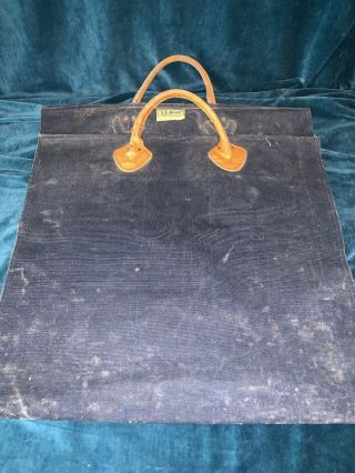 Vintage Ll Bean Log Wood Carrier Blue Canvas Firewood Tote With Leather Handles