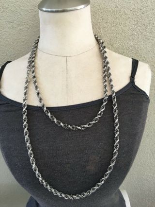 Vintage Silver Tone Monet 54 " Twisted Rope Chain Necklace