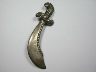 Vintage Sterling Silver 925 Scimitar Sword Saber Pin Brooch 17.  5 Grams