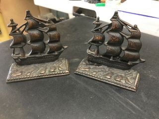 Vintage Bookends Uss Constitution Us Navy Frigate Ship Nautical Heavy Metal