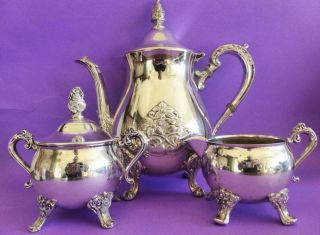 Vintage Viners Footed Silver Plated Tea Set,  Teapot,  Sugar Bowl & Creamer
