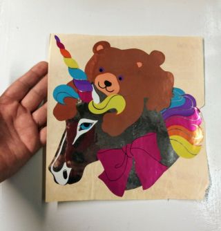 Vintage Unicorn Teddy Bear Sandylion Giant Sticker Shiney Large 8 Inch Big