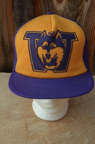 Vintage Washington Huskies Ncaa Snapback Hat Cap Mesh Puffy Letters