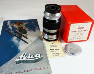 1945 - 50 Leica Wollensak 90mm Velostigmat Ii Screwmount F/4.  5 Lens,  Leitz N.  Y.