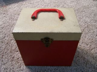 Vintage Metal Red Cream 45 Rpm Record Box Storage Holder Case