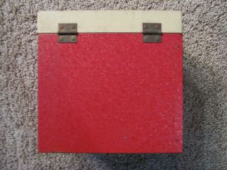 VINTAGE METAL RED CREAM 45 RPM RECORD BOX STORAGE HOLDER CASE 4