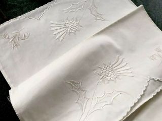 Vintage Embroidered White Cotton Bolster Case Pillow Cover 78x19 Inches