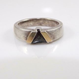 Vintage Sterling Silver 18k Gold Black Onyx Ring Size 6 Lfb3